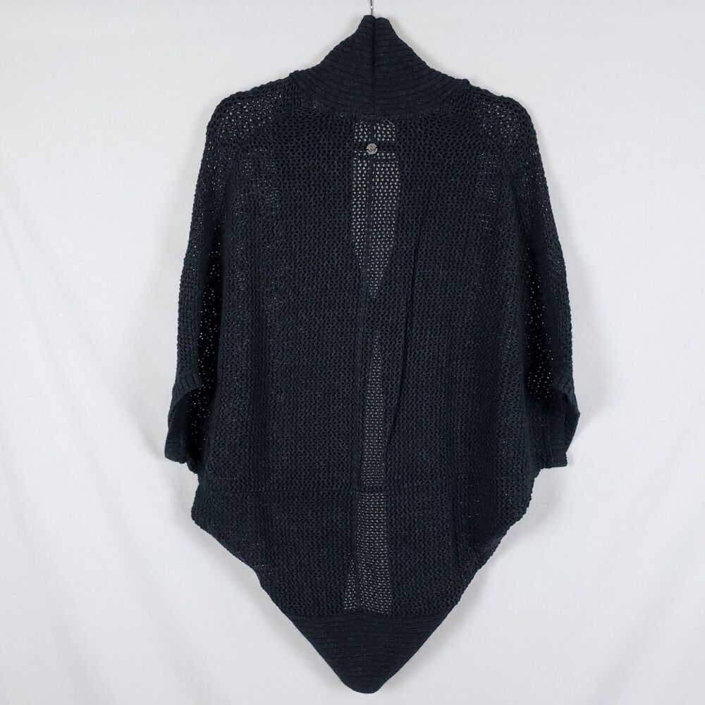 Prana Open Knit Poncho Cardigan Womens M Snap Button Shawl Collar Boho Beach - Picture 5 of 8